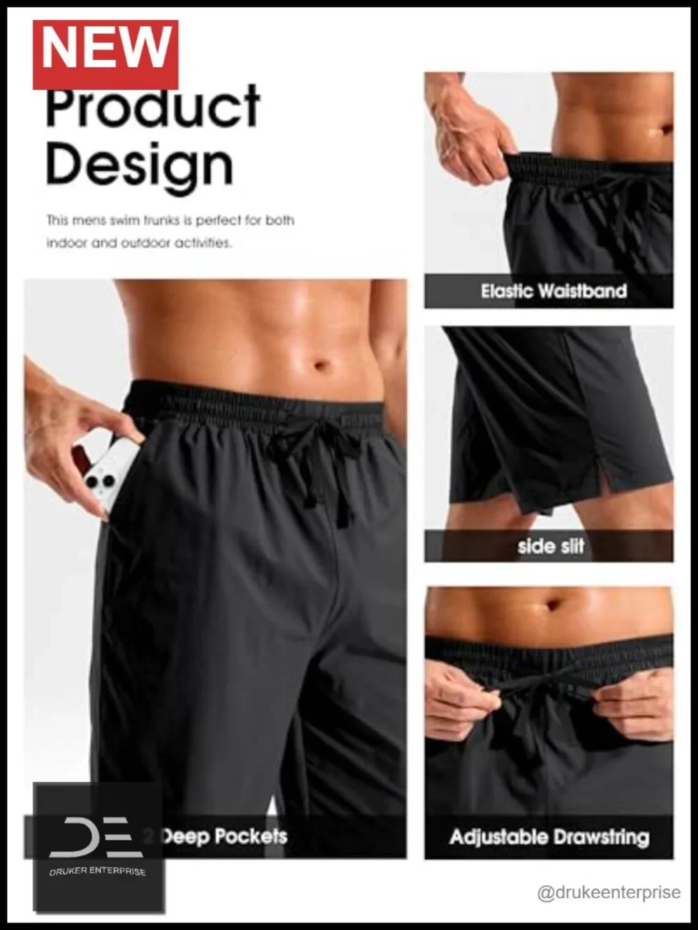 Men's Quick Dry Board Shorts 9/11 inch Inseam with Pockets No Liner